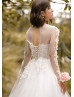 Long Sleeve Beaded Ivory Lace Sparkle Tulle Wedding Dress